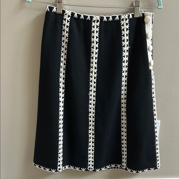 Etcetera Black Cream Wool A Line Embroidered Midi Skirt Size 0 - Picture 1 of 10